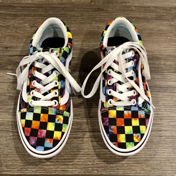 Vans Old Skool Sneaker W 5 / Y 3.5 Tie Dye Checkered Comfycush Lace Up Low Top - Picture 3 of 12